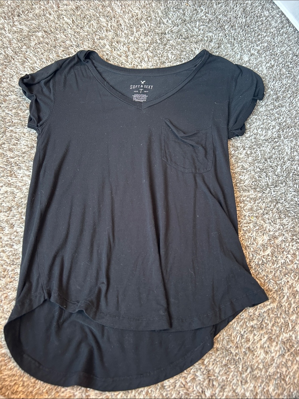 Aerie Soft & Sexy Black V-Neck Pocket Tee